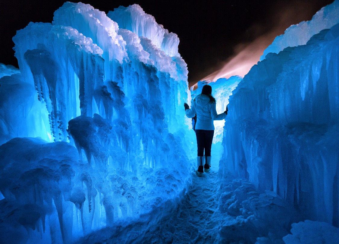 Midway Ice Castle at Night